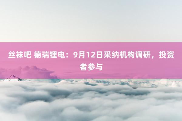 丝袜吧 德瑞锂电：9月12日采纳机构调研，投资者参与