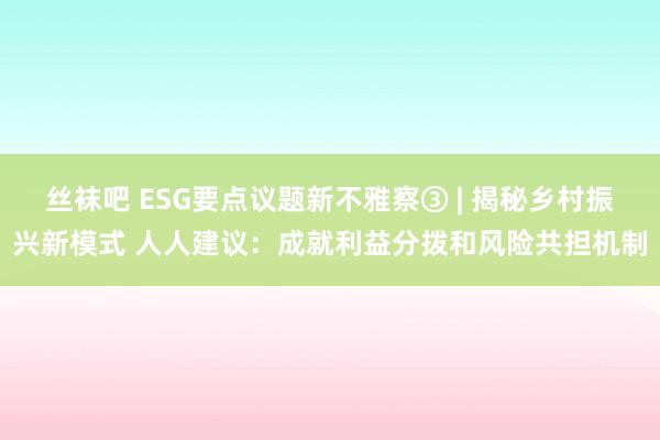 丝袜吧 ESG要点议题新不雅察③ | 揭秘乡村振兴新模式 人人建议：成就利益分拨和风险共担机制