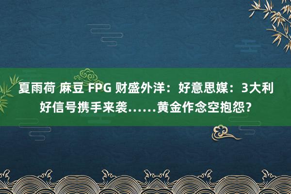 夏雨荷 麻豆 FPG 财盛外洋：好意思媒：3大利好信号携手来袭……黄金作念空抱怨？