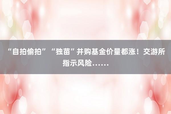 “自拍偷拍” “独苗”并购基金价量都涨！交游所指示风险……