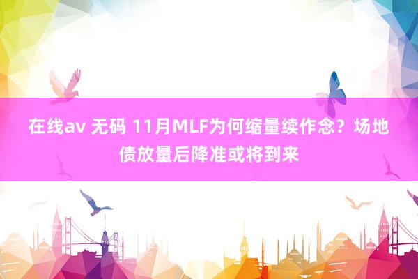 在线av 无码 11月MLF为何缩量续作念？场地债放量后降准或将到来