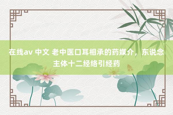 在线av 中文 老中医口耳相承的药媒介，东说念主体十二经络引经药